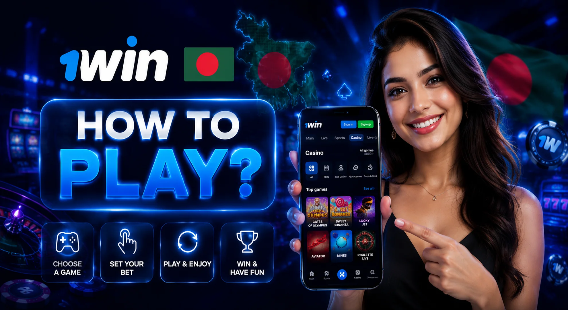 how to play casino games at 1win
